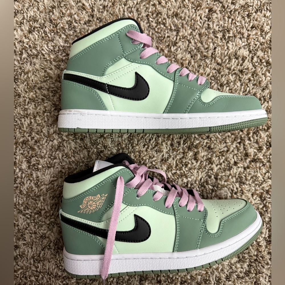 Nike Air Jordan Women's Green and Pink High-Top Sneakers